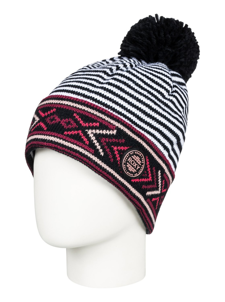 Roxy Joya Vale Beanie Black White Pink OneSize