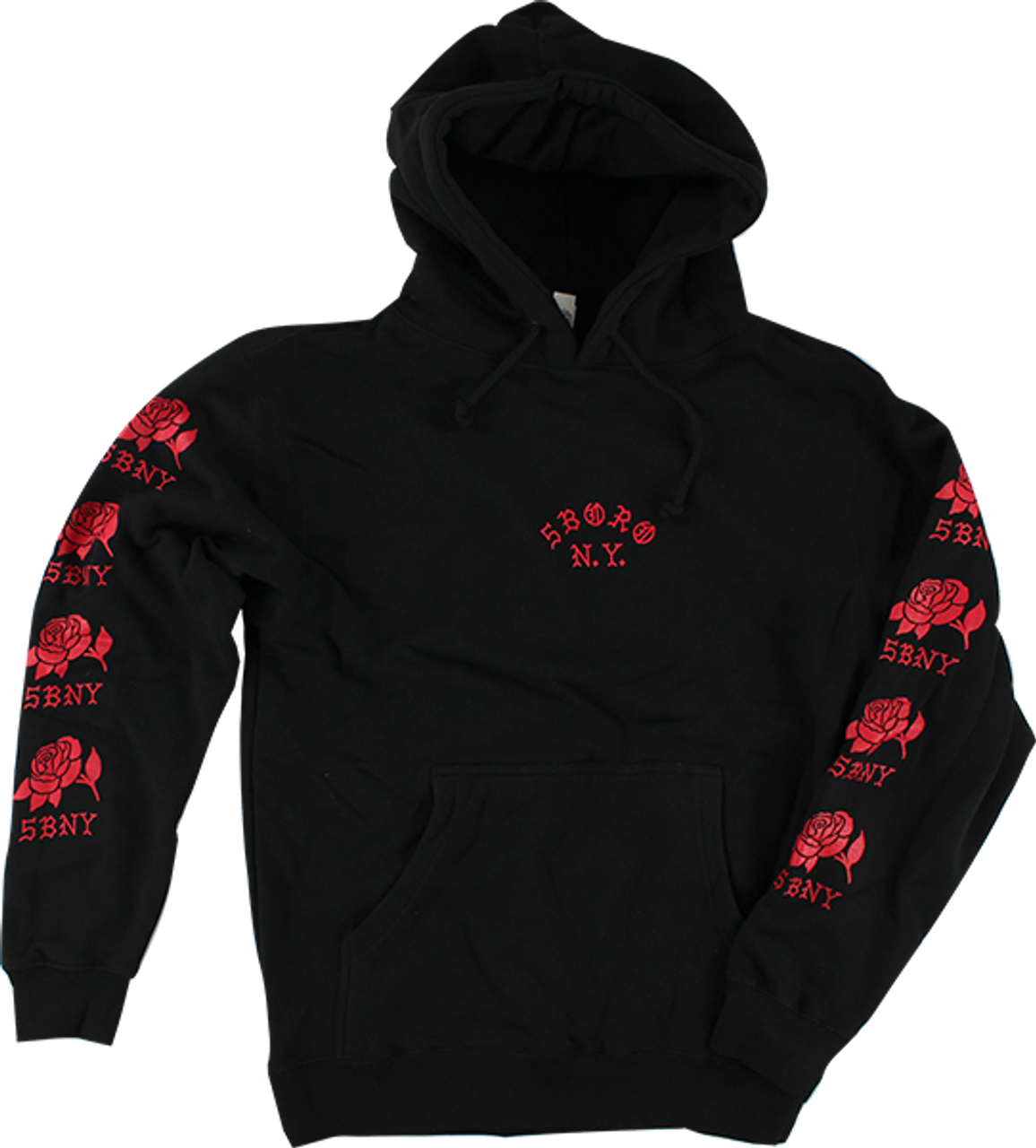 5BORO ROSE SLEEVE HOODIE SWEATSHIRT SMALL BLK/RED