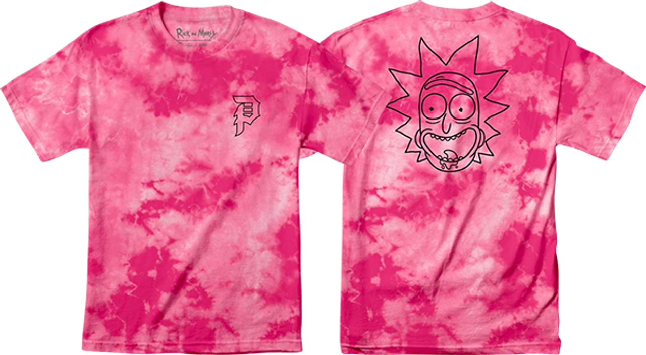 PRIMITIVE R&M RICK OUTLINE SS SMALL PINK TIE-DYE