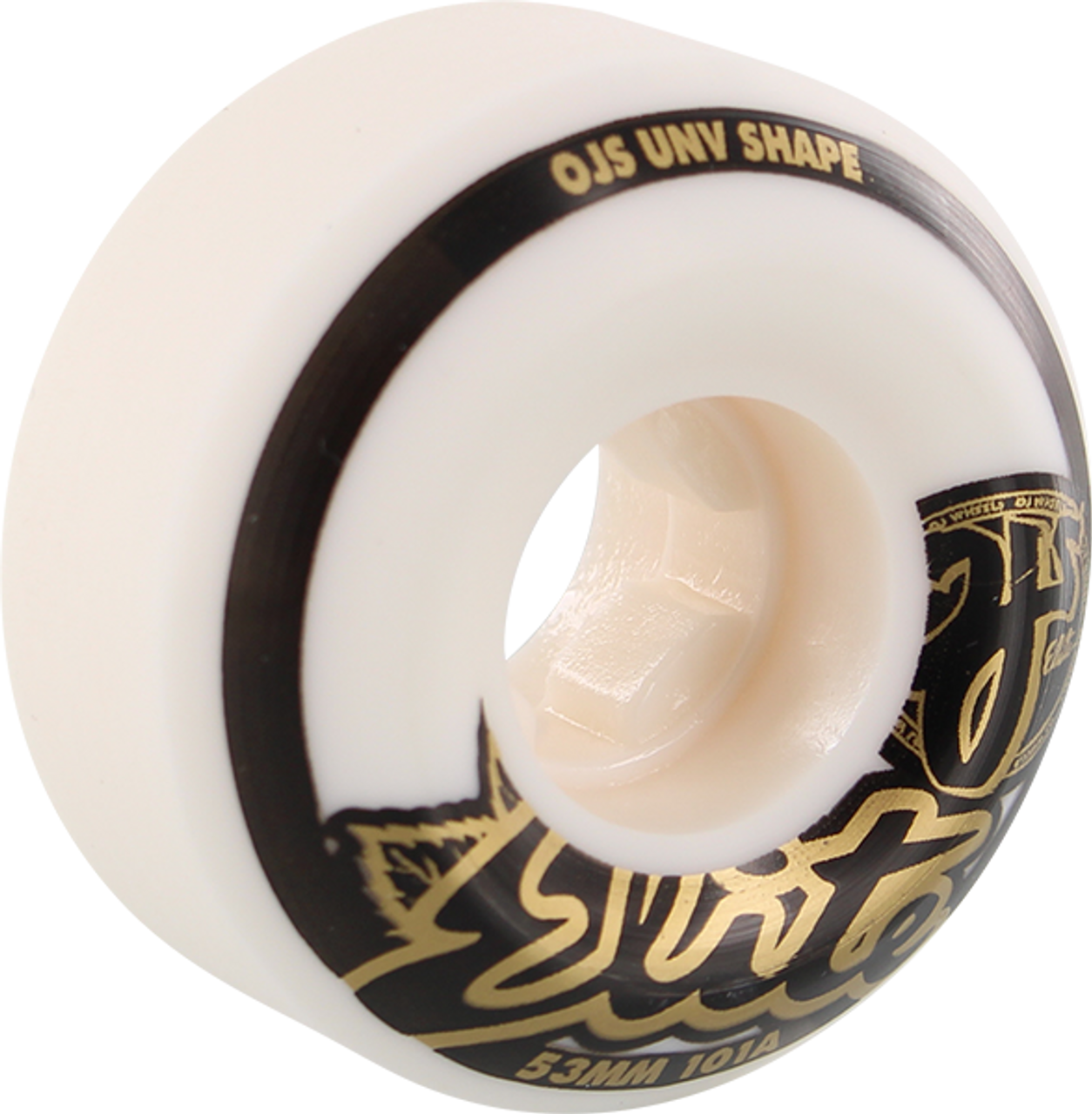 OJ ELITE UNIVERSALS 53mm 101a WHT W/GOLD/BLK WHEELS SET