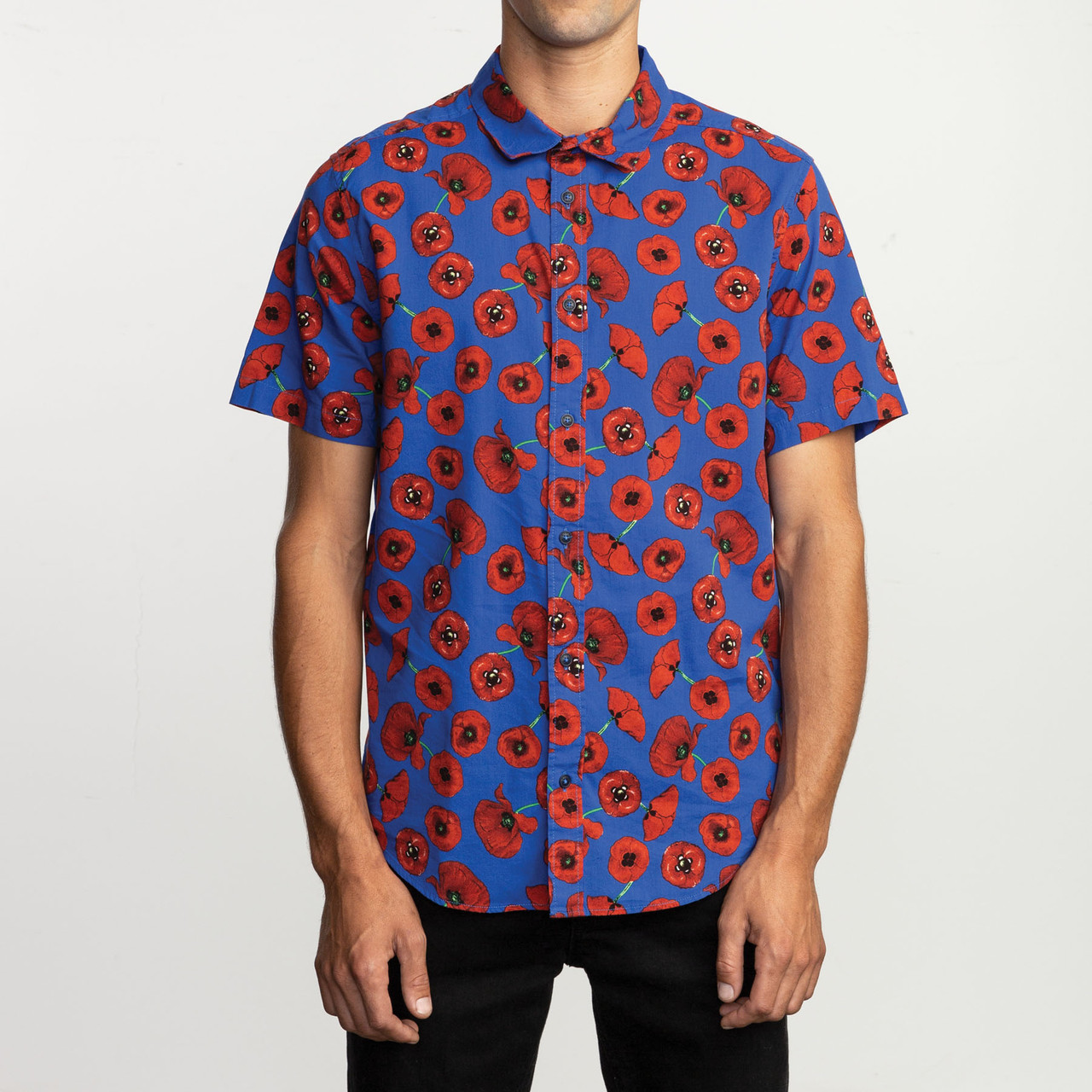 RVCA Peace Poppy SS Woven Blue Red