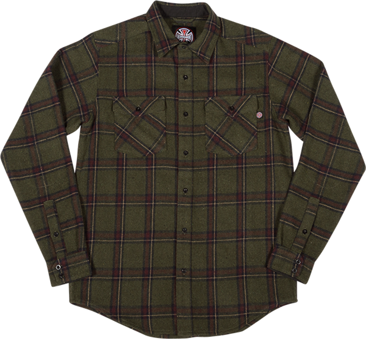 INDEPENDENT CHAINSAW LONGSLEEVE BUTTON UP LARGE  OLIVE PLAID