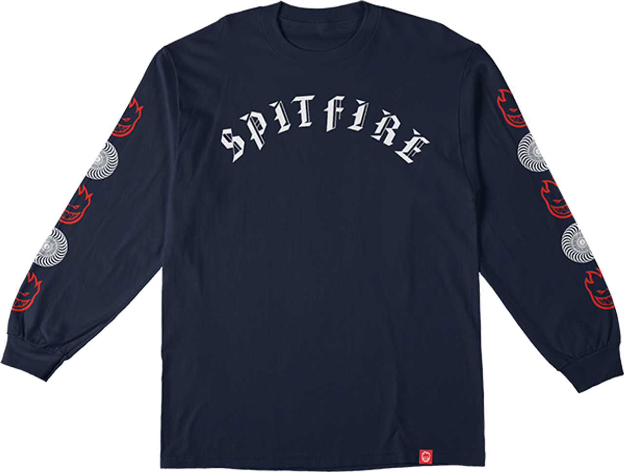 SPITFIRE WHEELS OLD E COMBO SLEEVE L/S SMALL NAVY/WHT