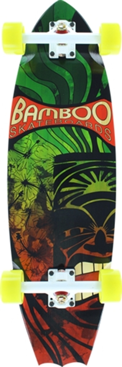 BAMBOO SKATE BATTAIL RASTA TIKI SKATEBOARD COMPLETE-9.25x31.5