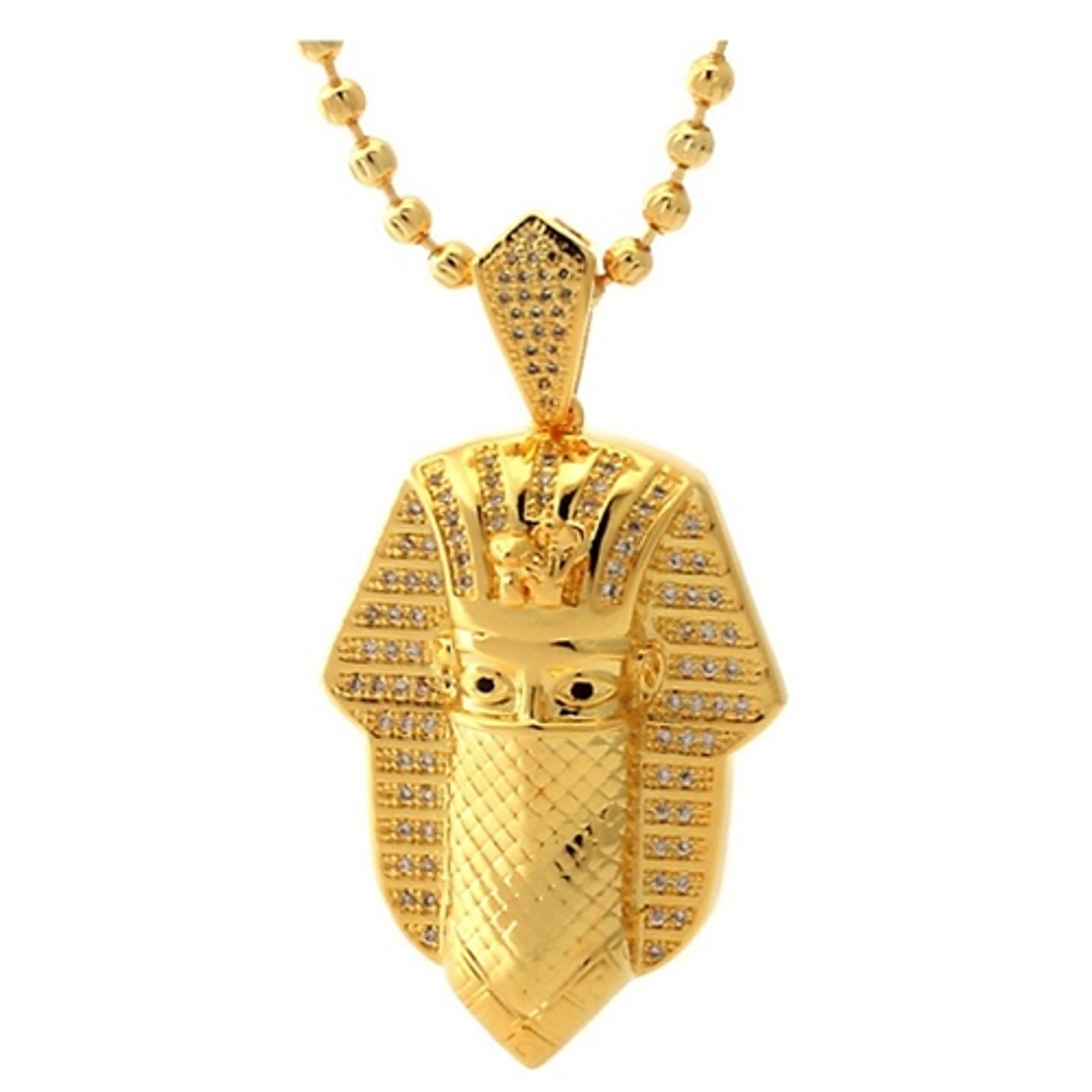 King Ice CZ Bandana Pharoah Necklace 14k Gold 2mm 30"