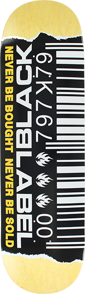 BLACK LABEL BARCODE RIPPED SKATEBOARD DECK-8.8 ASSORTED COLOR/BLK/WHT/YEL