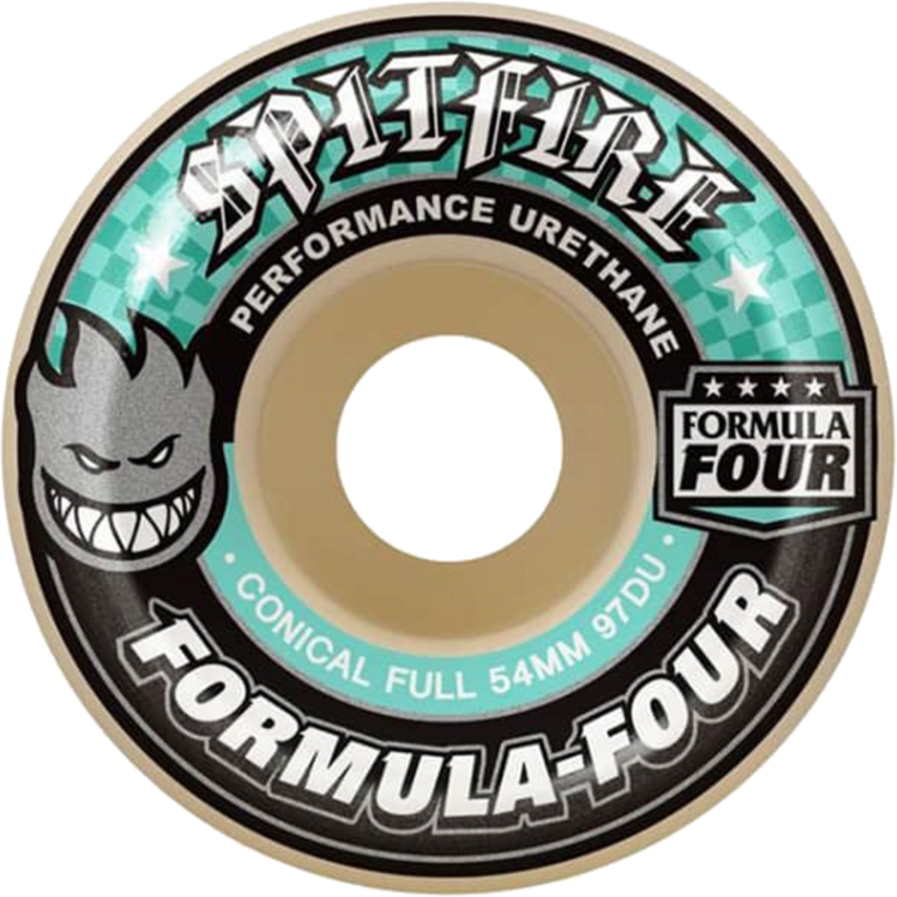 SPITFIRE F4 97a CONICAL FULL 54mm WHT W/TURQ WHEELS SET