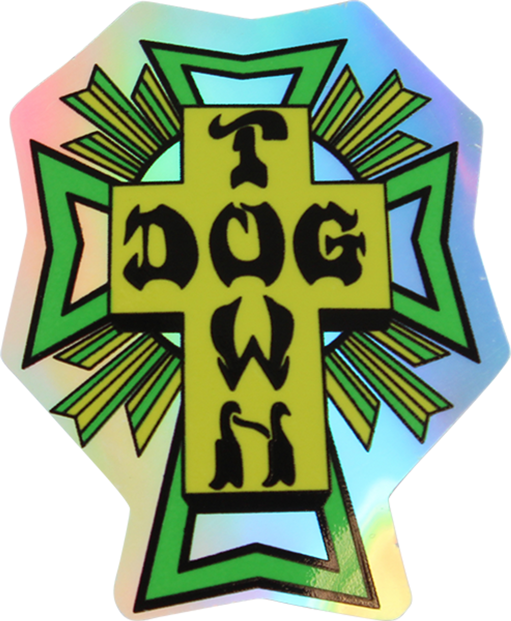 DOGTOWN HOLOGRAPHIC CROSS 2" STICKER GREEN