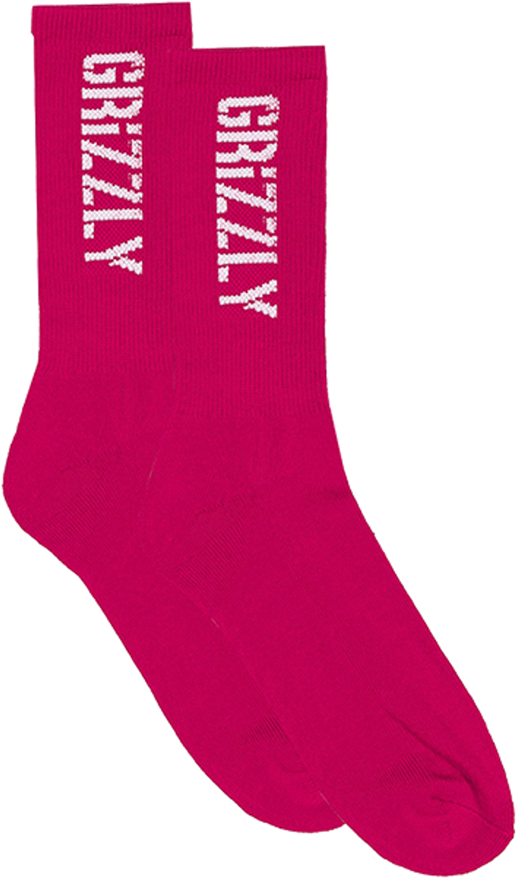 GRIZZLY STAMP CREW SOCKS PINK/WHT 1pr