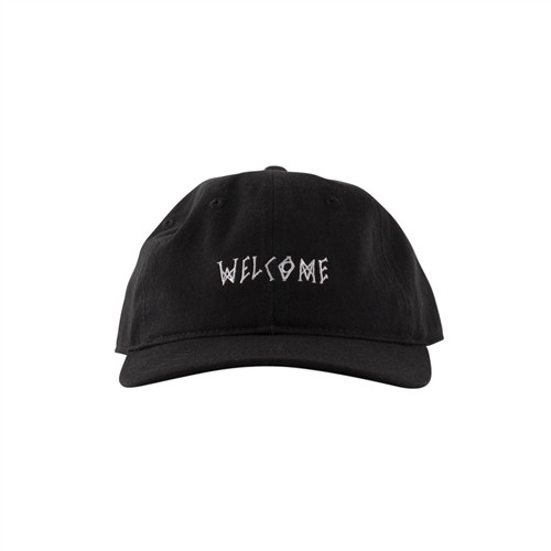 Welcome Scrawl Unstructured Hat Black White Slider Clasp