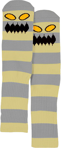 TOY MACHINE MONSTER BIG STRIPE CREW SOCKS YEL/GREY 1pr