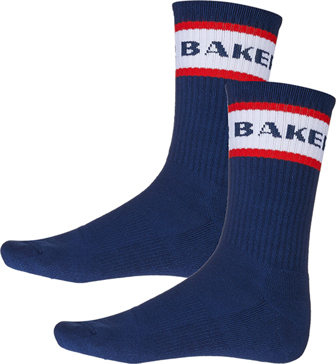 BAKER RED STRIPE CREW SOCKS NAVY