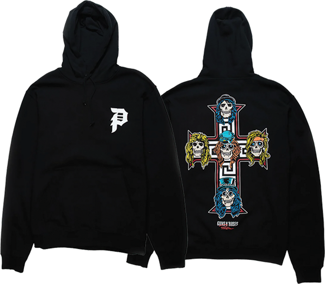 PRIMITIVE GNR CROSS HOODIE SWEATSHIRT LARGE-BLACK