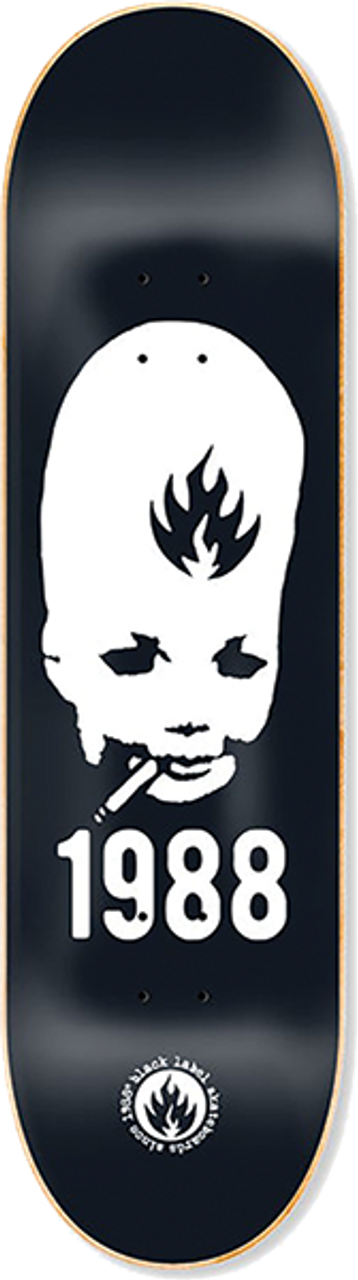 BLACK LABEL THUMBHEAD 1988 SKATEBOARD DECK-8.75 BLK/WHT