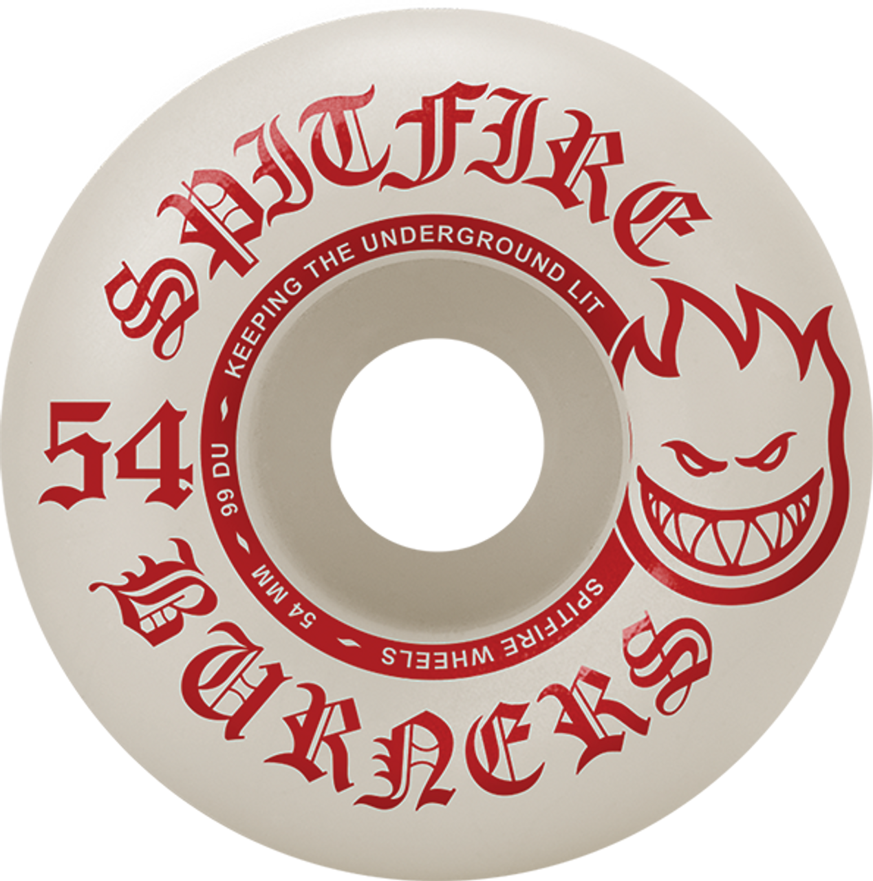 SPITFIRE BURNERS 54MM 99A WHT/RED WHEELS SET