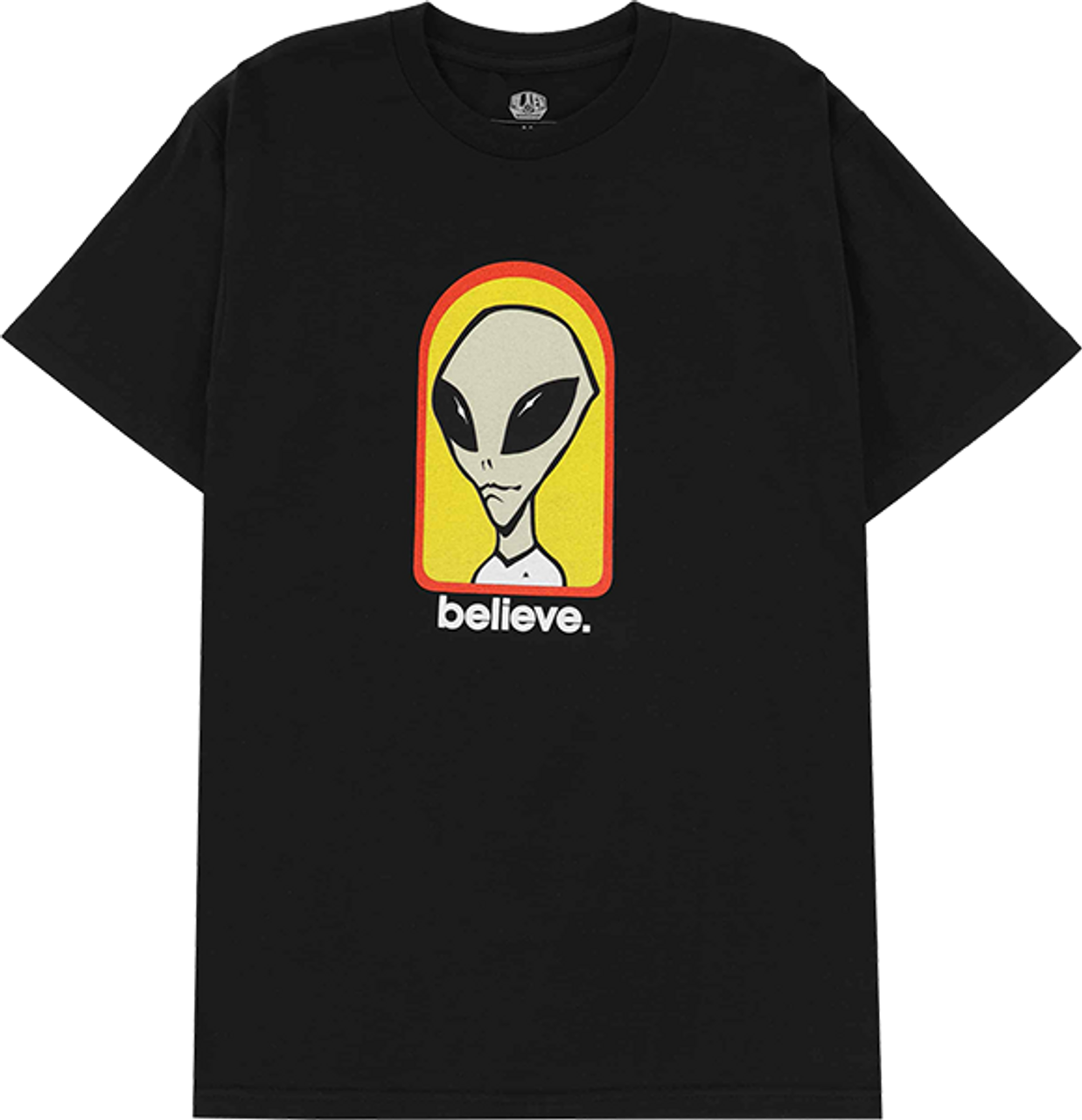 ALIEN WORKSHOP BELIEVE SS TSHIRT SMALL-BLACK/YEL/RED