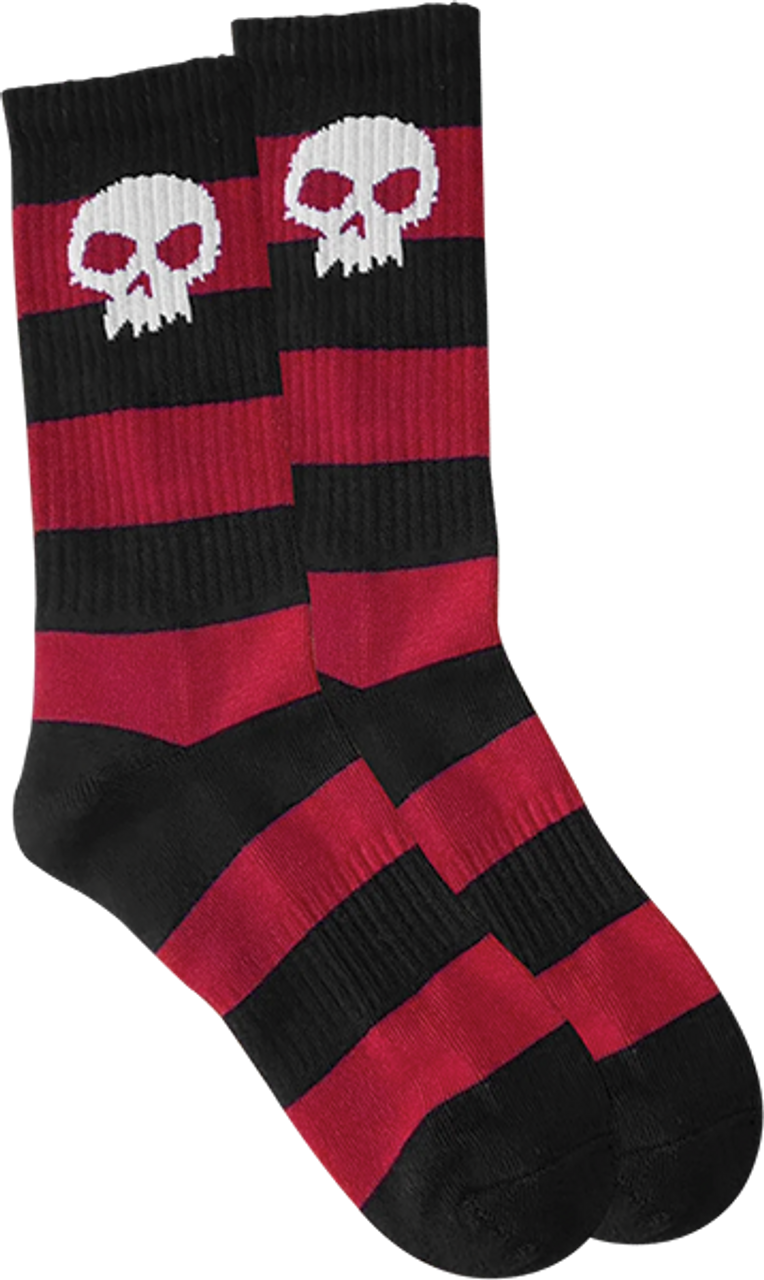 ZERO SKULL CREW SOCKS RED/BLK STRIPE 1pr