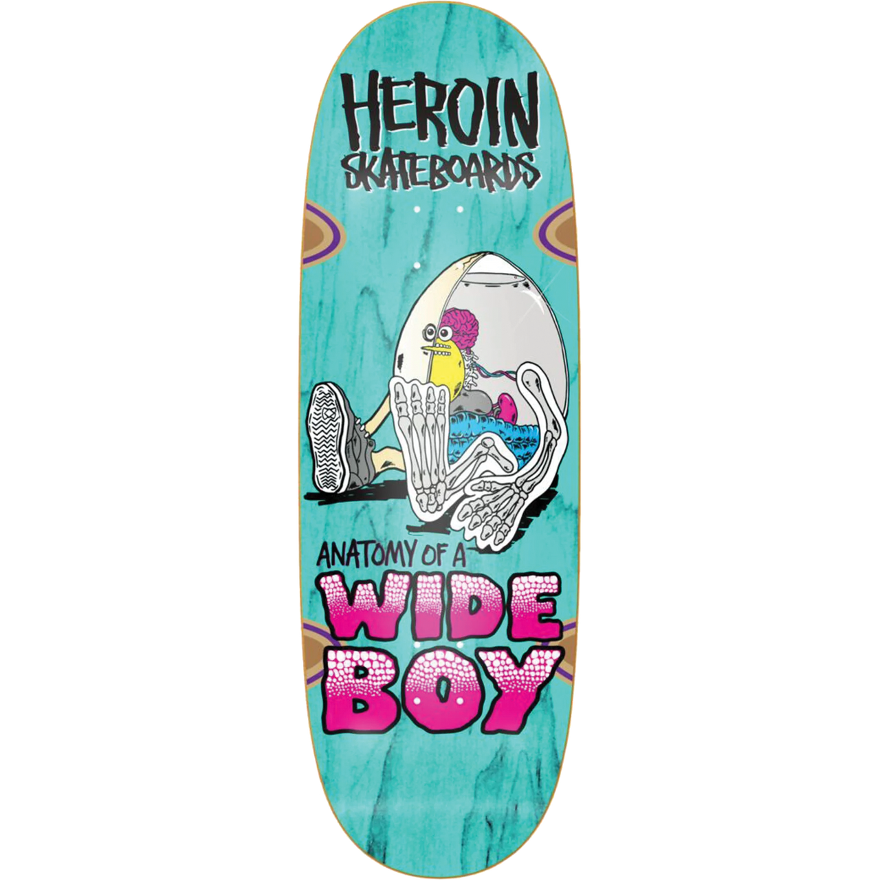 Heroin Anatomy Wide Boy Skate Deck Assorted Color Stains 10.4x32 w/ Grip Tape