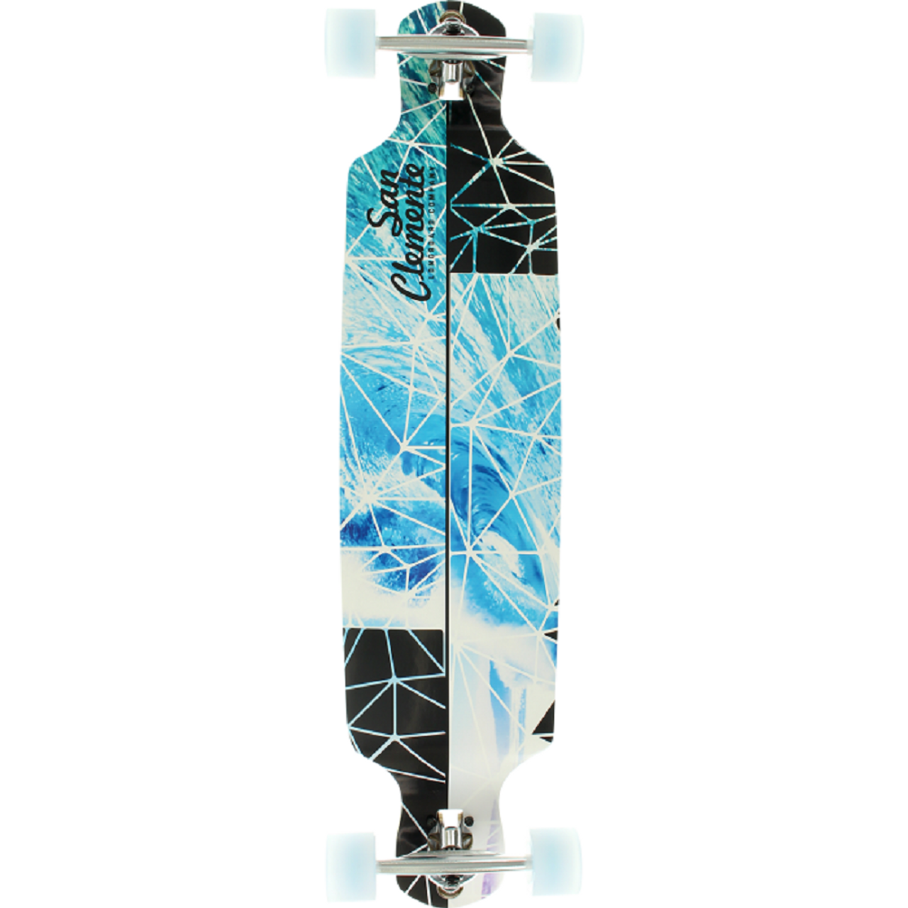 San Clemente Broken Glass Skateboard Complete Blue Black 9x39