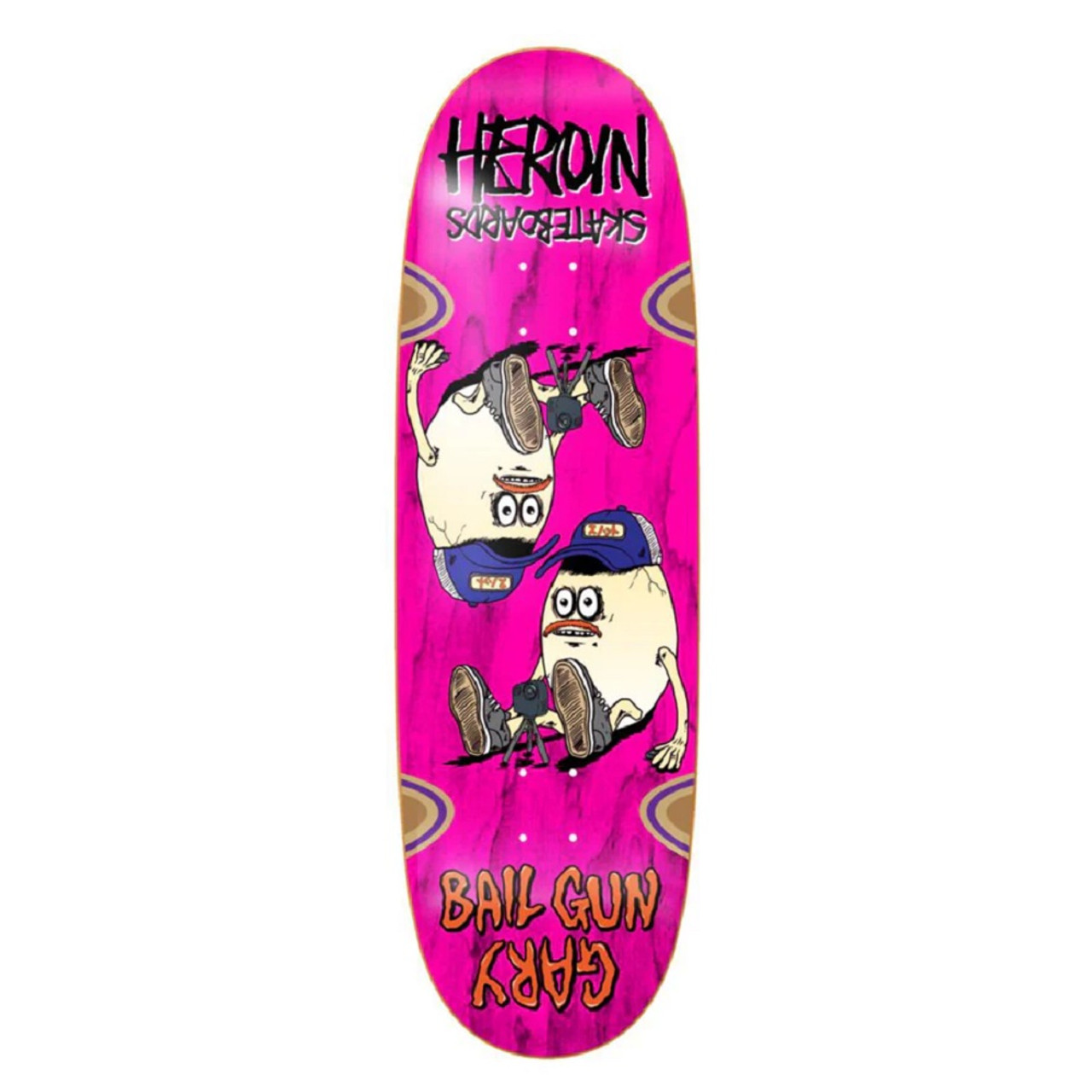 Heroin Bail Gun Gary 4 Symmetrical Egg Skateboard Deck Assorted Stains 9.75x32