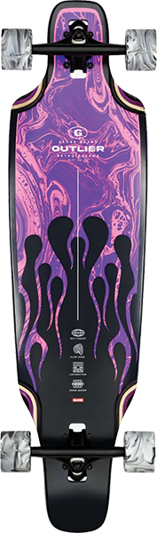 GLOBE OUTLIER SKATEBOARD COMPLETE 9.6x36.75 PURPLE FLAMES