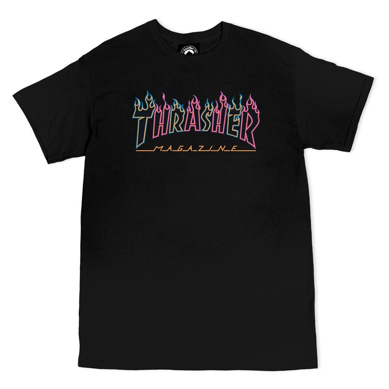 Thrasher Double Flame Neon SS Tshirt Black Blue Pink