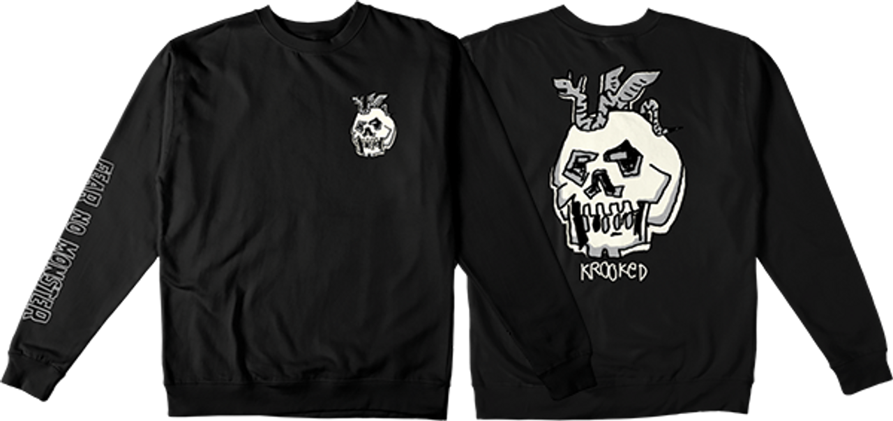 KROOKED FEAR NO MONSTER CREWNECK SWEATSHIRT MEDIUM   BLK