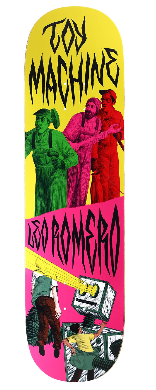 Toy Machine Romoro Horror Show Skateboard Deck Pink Yellow 8.5