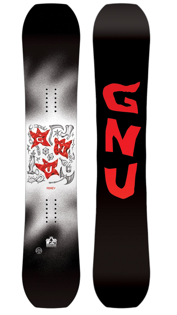 GNU Money Snowboard 2025 Black White Red 154 WIDE