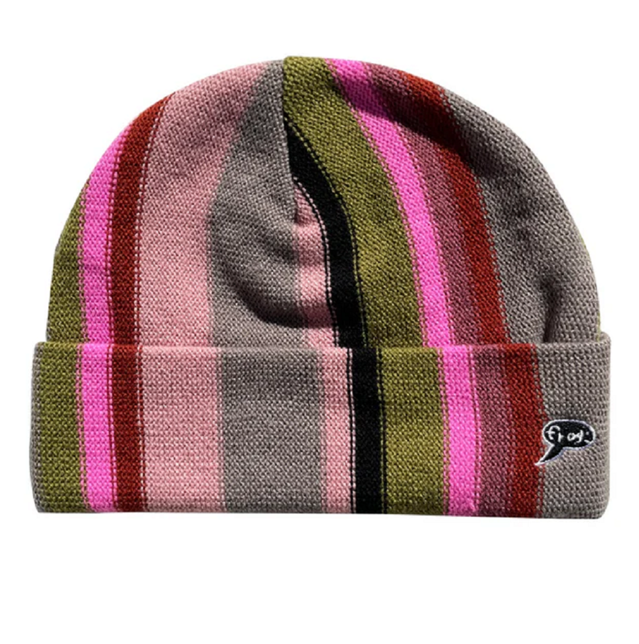 FROG Vertical Stripe Beanie Grey Pink One Size