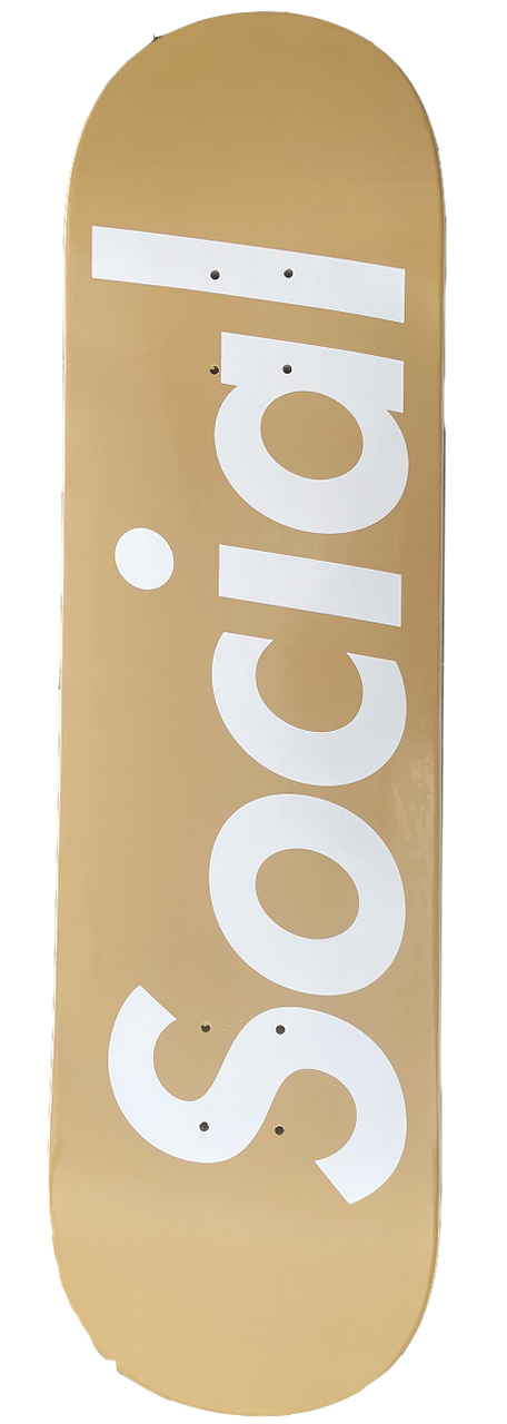 Social Block Logo Skateboard Deck Tan White 8.25