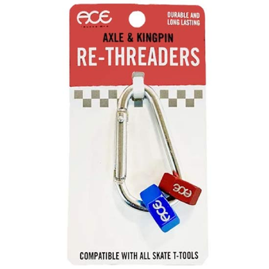 ACE Rethreader Axle and Kingpin Nuts Blue Red Carabiner