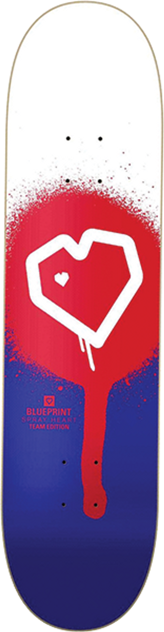 BLUEPRINT SPRAY HEART SKATEBOARD DECK 8.0 WHT/RED/BLU