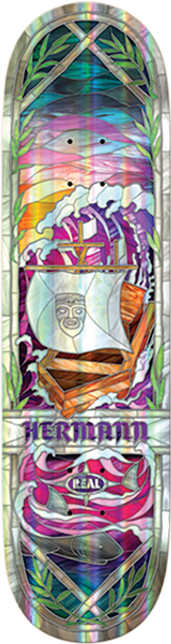 REAL HERMANN HOLO RNBOW FOIL CATH SKATEBOARD DECK 8.38 FULL SE