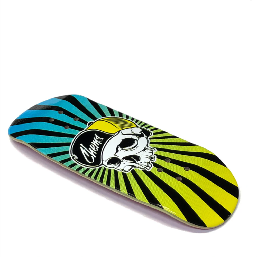 Chems Faded OG Skull Fingerboard Deck Blue Yel Mid Pro 36x96 Popsicle
