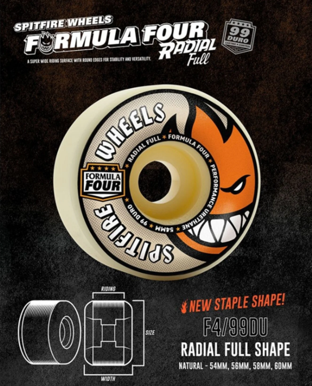 Spitfire F4 Radial Full Wheels Set Natural Orange 56/99