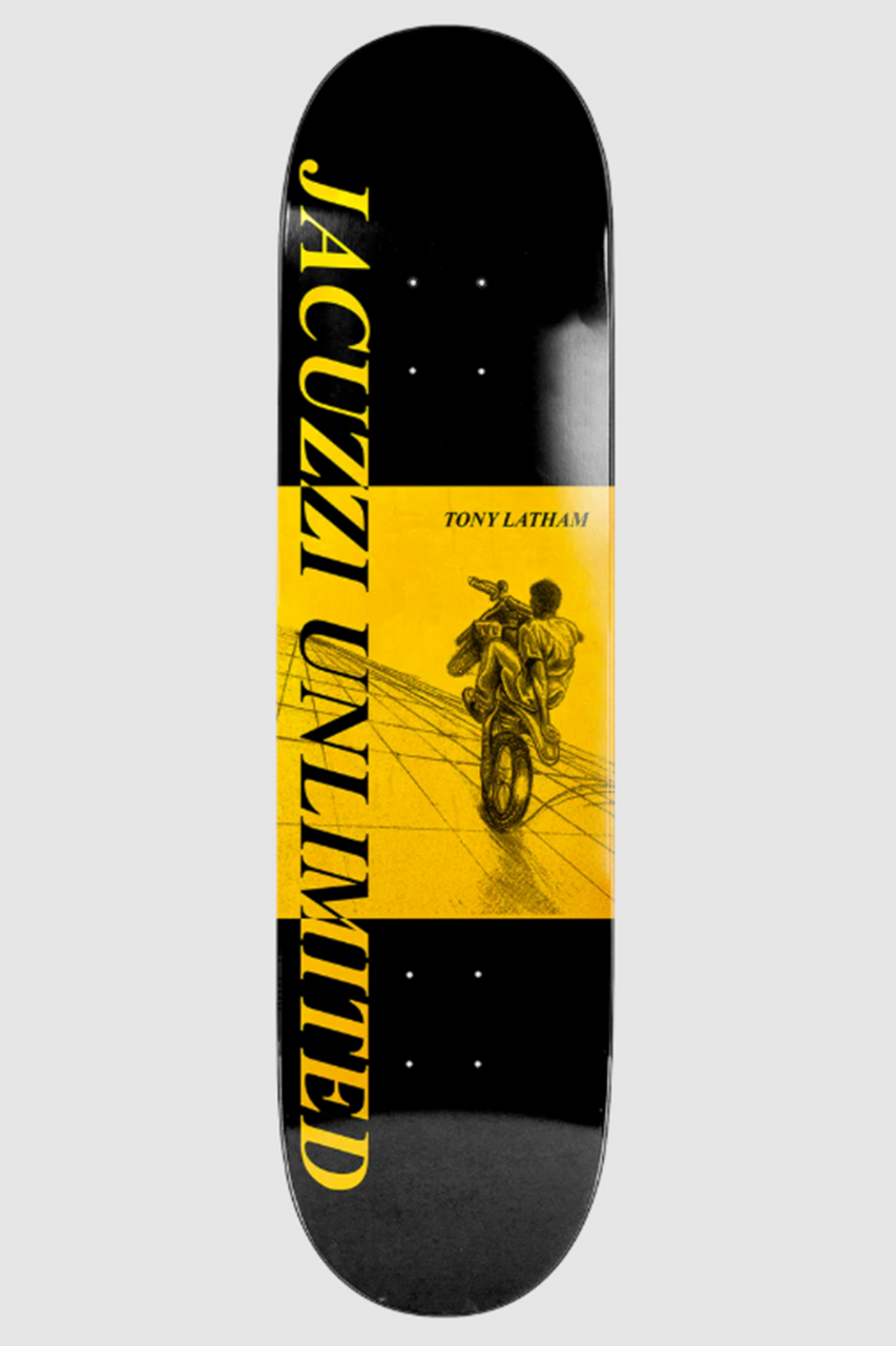 Jacuzzi Tony Dirtbike Skateboard Deck Black Yellow 8.25 wb14.25