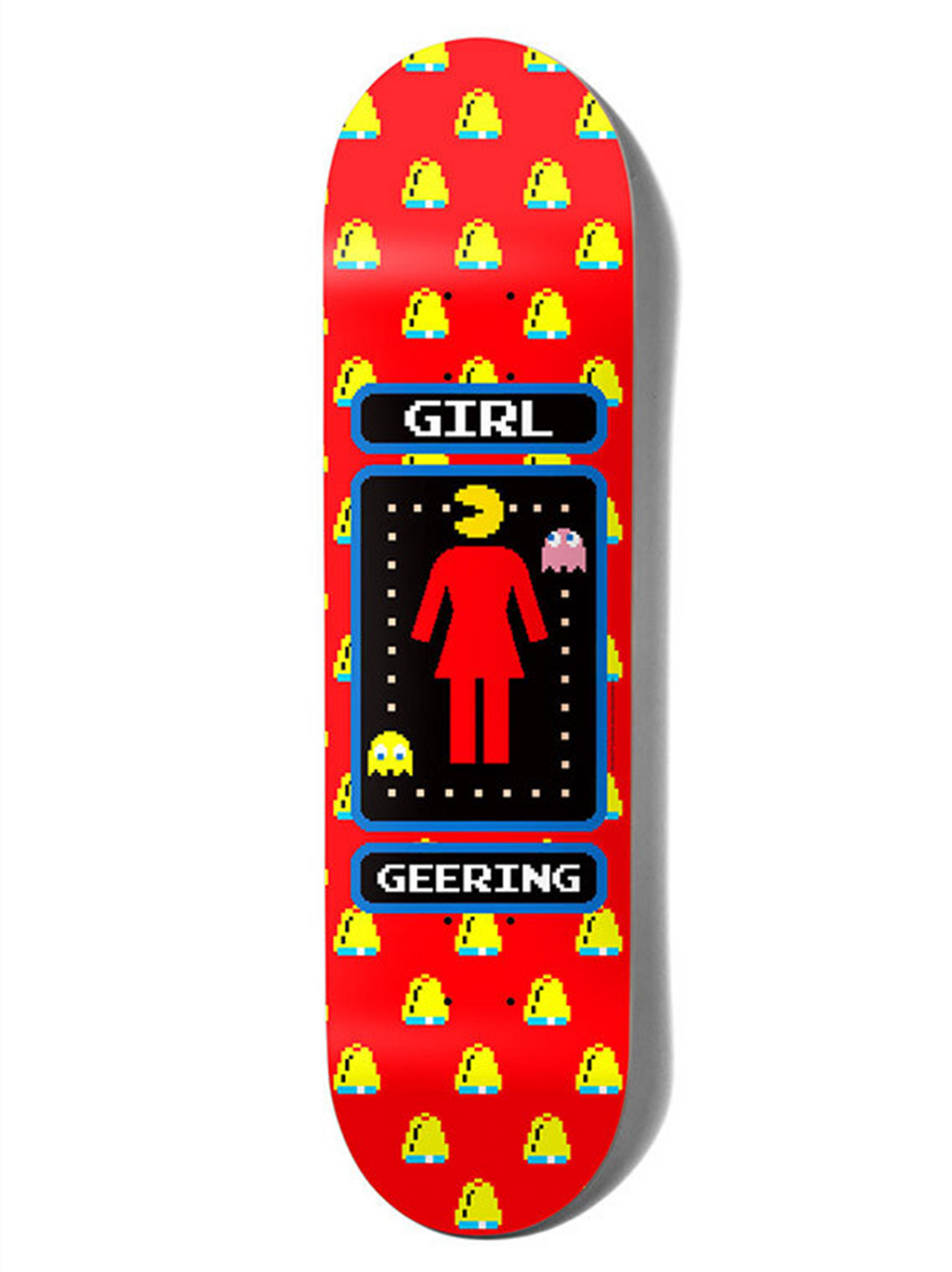Girl Geering Pac-Man Skateboard Deck Red 8.5 x 32