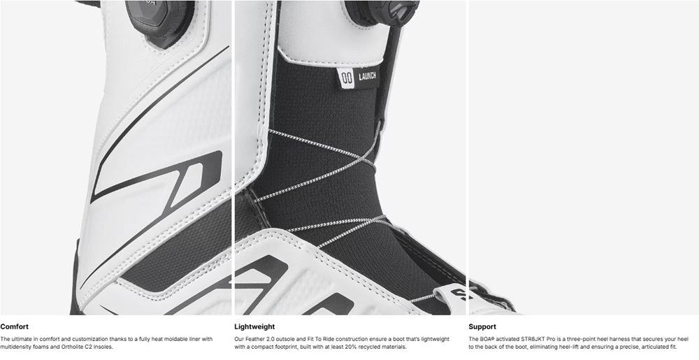 Salomon Launch BOA SJ Snowboard Boots 2026 Black White 11.5