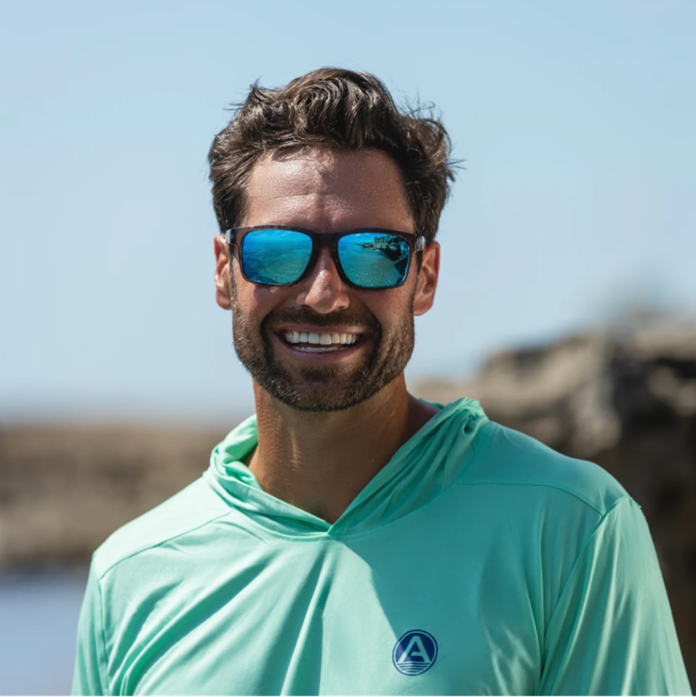 Abaco Dockside Polarized Sunglasses Crystal Grey Caribbean Blue Mirror