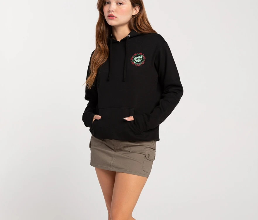 Santa Cruz Rose Dot Hoodie Womens Black Red
