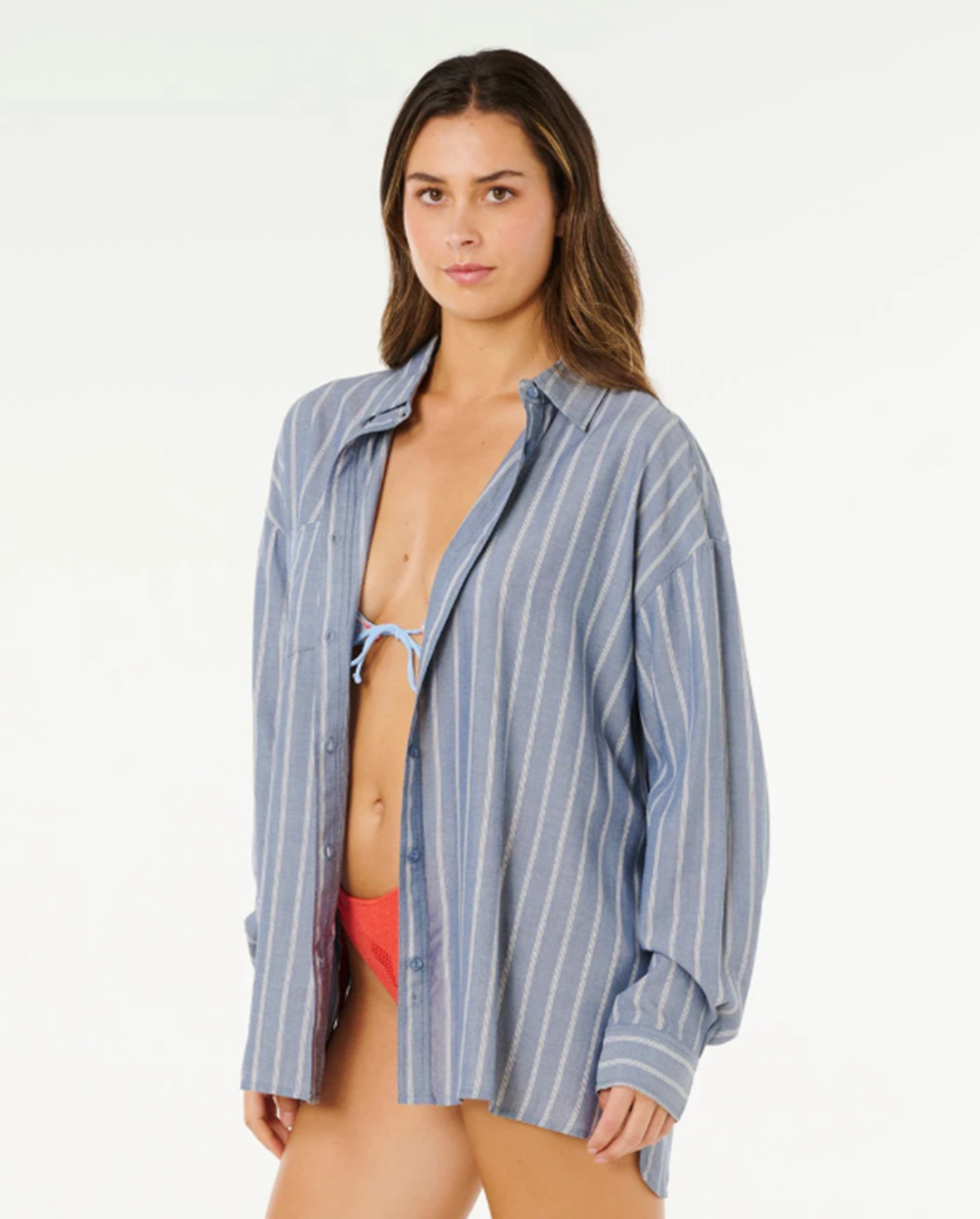 Rip Curl Beach Days Pinstrip Button Up Dusty Blue
