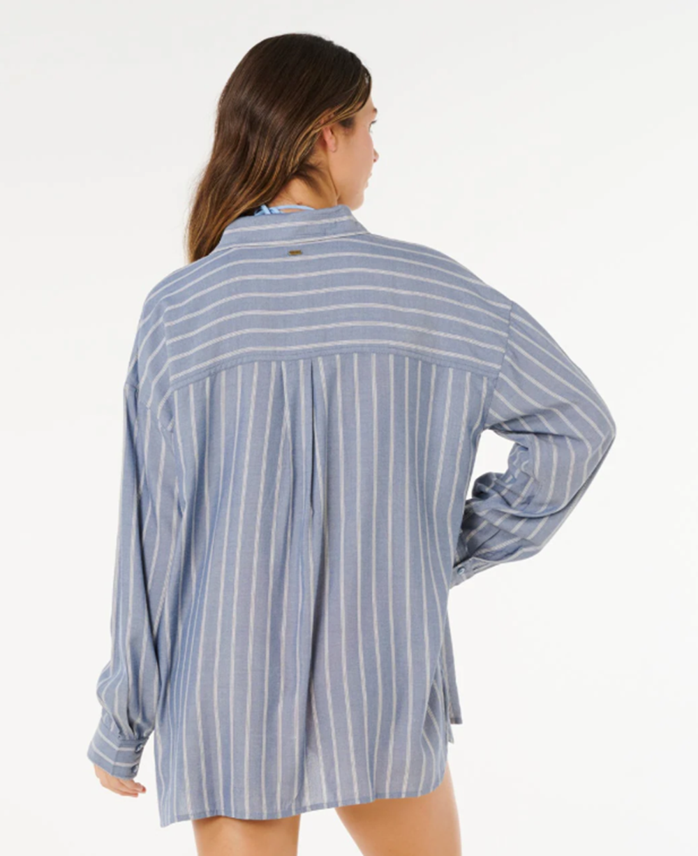 Rip Curl Beach Days Pinstrip Button Up Dusty Blue
