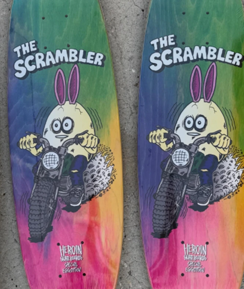 Heroin Scrambler Egg Skateboard Deck Rainbow 7.8x26.5