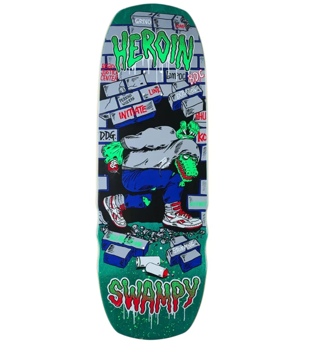 Heroin Swampy Stomp Skateboard Deck Green Black 10.5