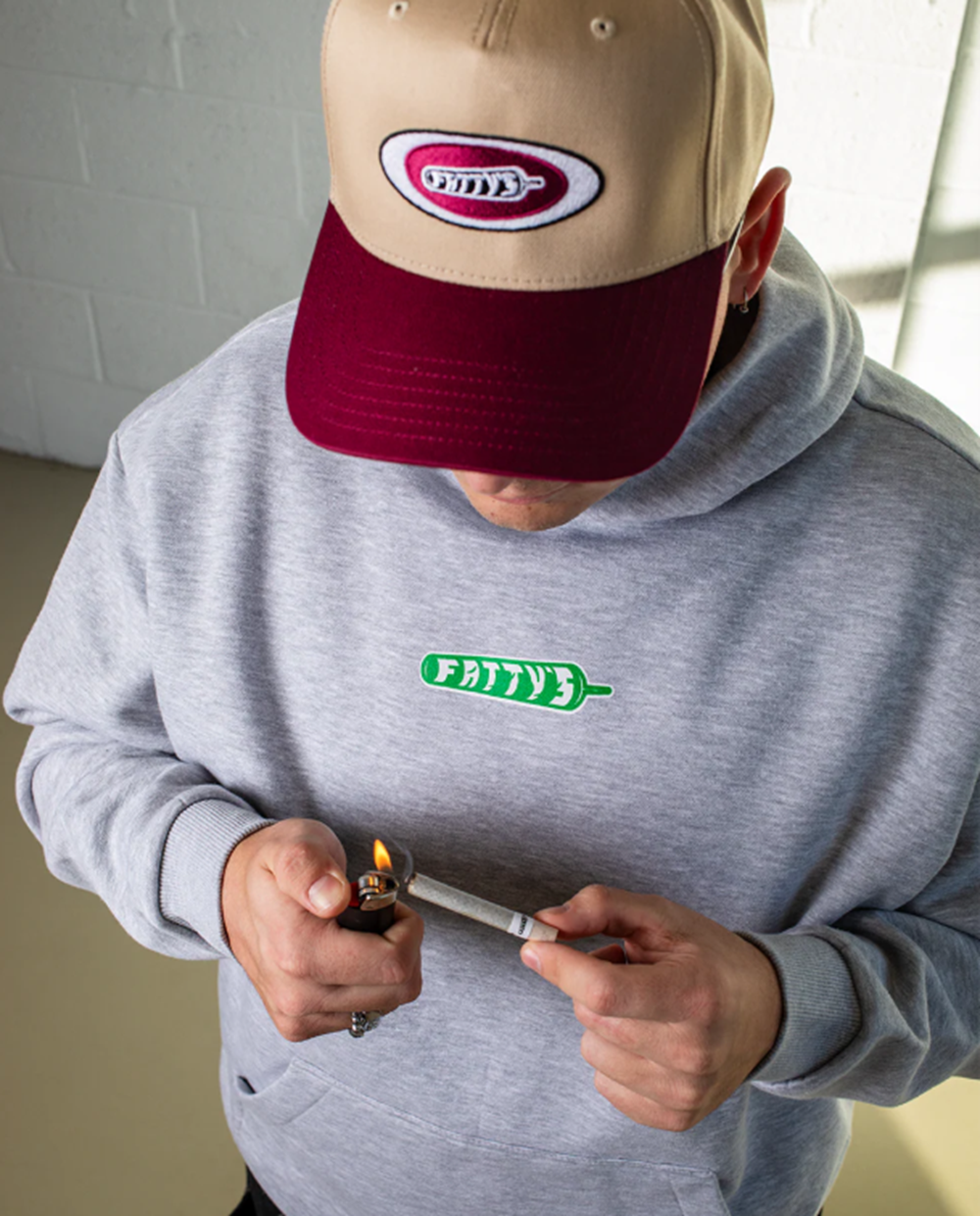 Fattys Badge Logo Hat Tan Burgundy Snapback