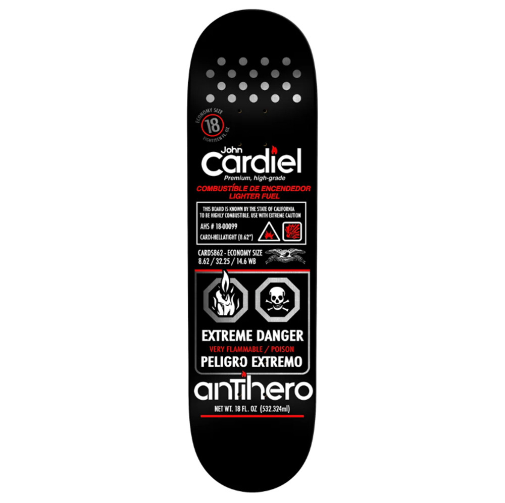 Anti Hero Cardiel Fueled Up Skateboard Deck Black Silver Red 8.62x14.6WB