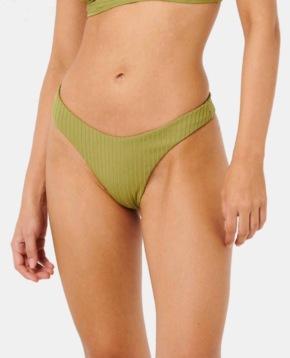 Rip Curl Premium Surf High Leg Skimpy Swim Bottoms Green Olive