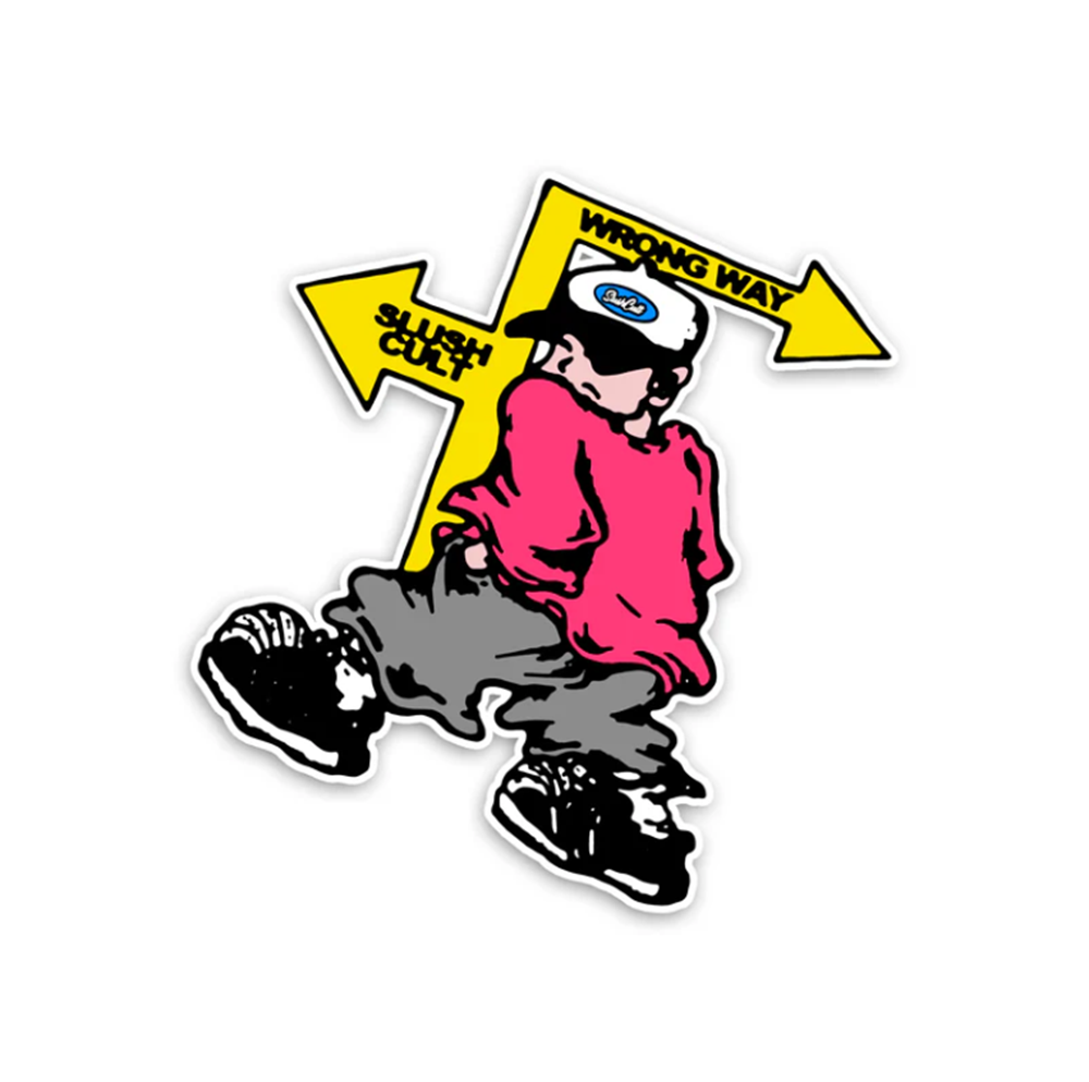 Slushcult Wrong Way Sticker White Black 3inch