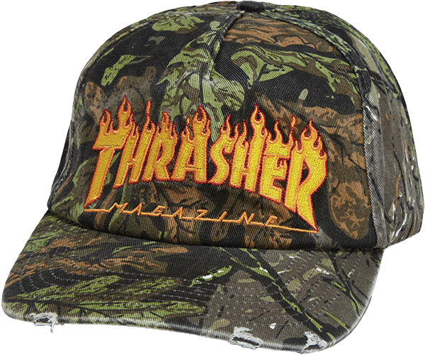 THRASHER FLAME DISTRESSED HAT ADJ-CAMO